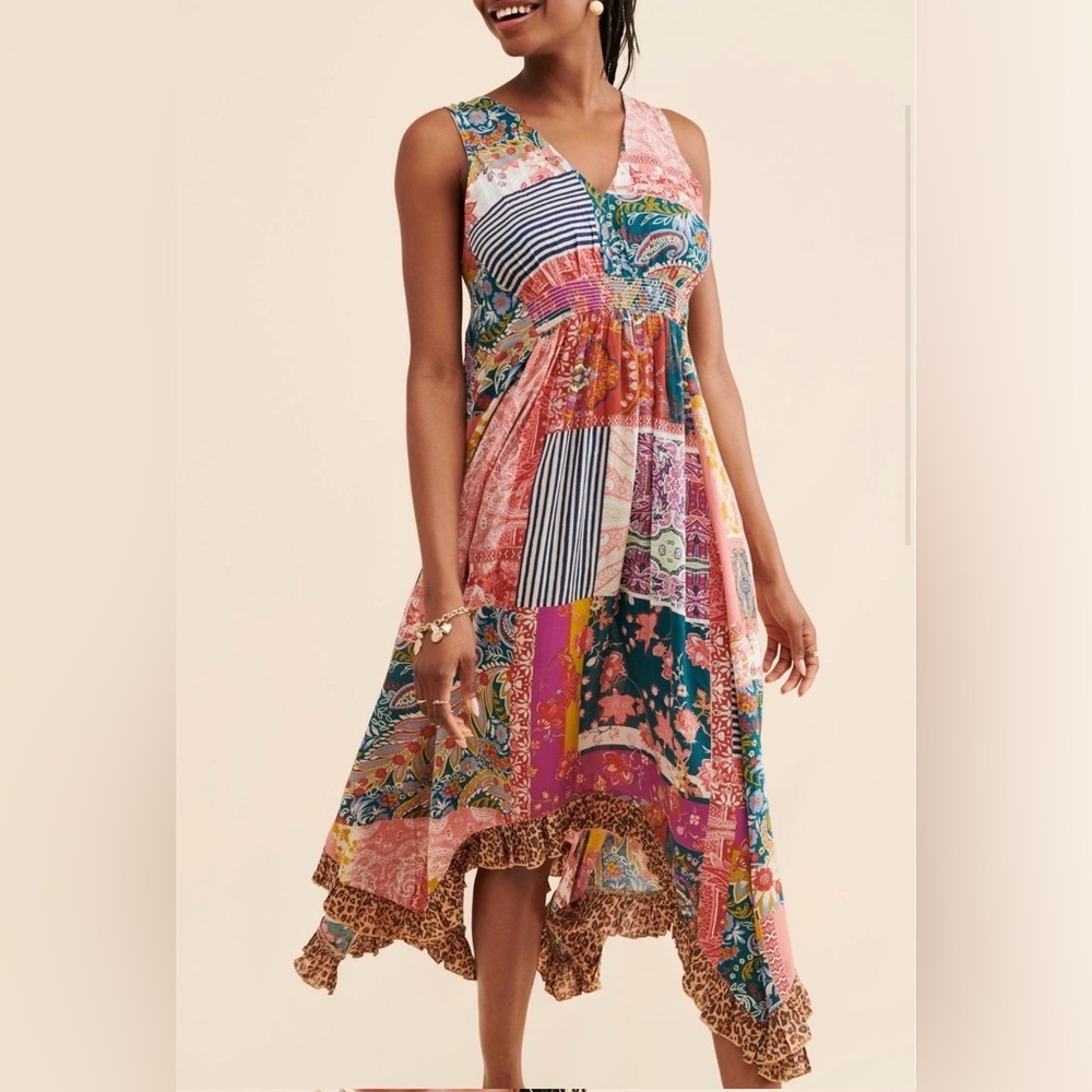 Anthropologie Multicolor Patchwork Midi Dress